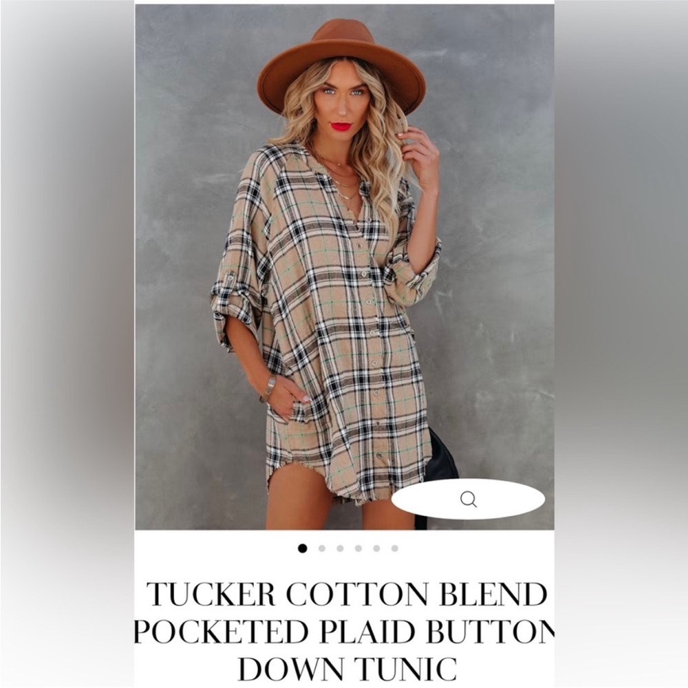 Vici Tucker Plaid Button Down Tunic Shirt Cotton Blend Pocket Women’s Medium